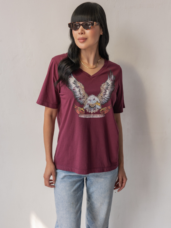 V neck T-shirt - Wine